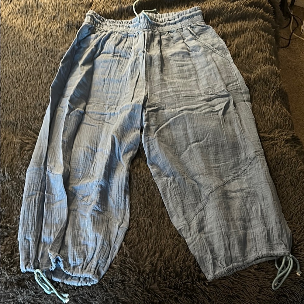 Casual Light Blue Drawstring Pants